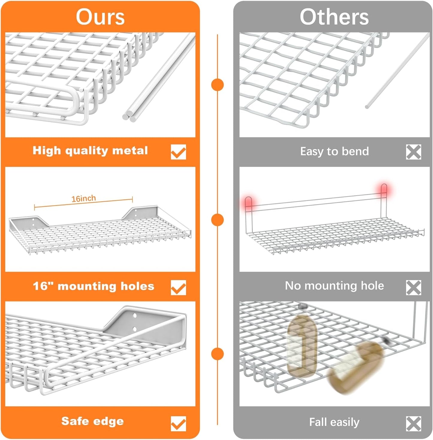 WALMANN Garage Wall Shelf, Wall-Mounted Storage Shelves for Garage, Closet, Laundry Room, Heavy Duty Wall Shelving, Holds Up to 65 Lbs(White, 4 Shelves)