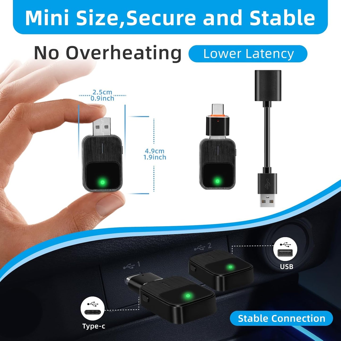 Wireless CarPlay Adapter for Apple, Android Auto Car Adapter 2025, 2in1 Mini for iPhone,Wired to Wireless,Plug and Play Setup,USB/Type-C Port Seamless Car Connectivity,Support iOS 12+ and Android 11+