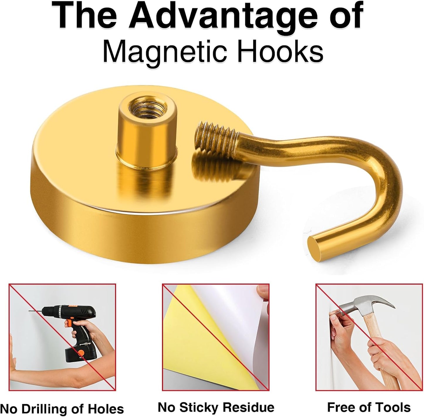 MIKEDE Magnetic Hooks,150LB Heavy Duty Magnets with Hook for Fridge, Super Strong Magnets Neodymium Extra Strength Industrial Hooks for Hanging, for Toolbox, Cruise(Yellow, 4 Pack)