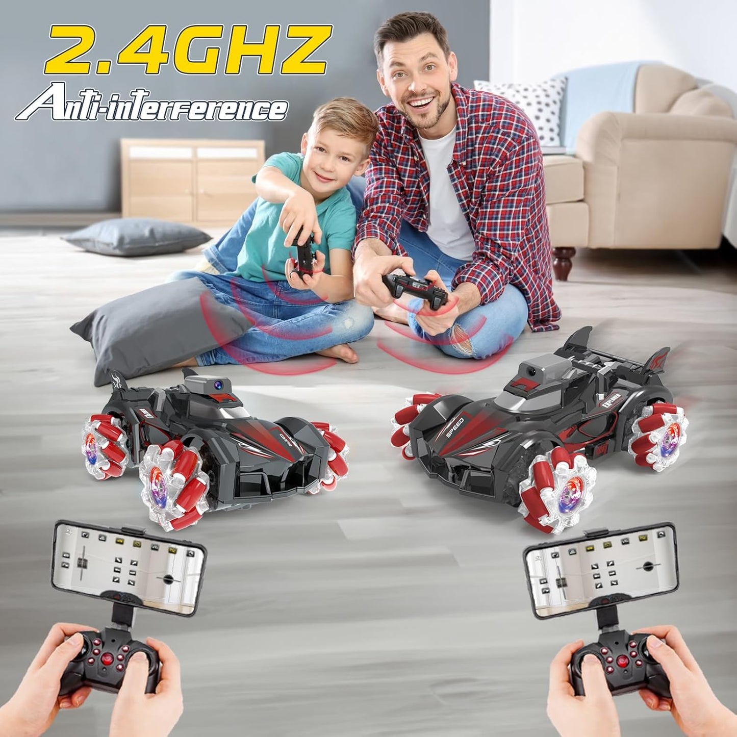 Yasola RC Car with Camera for Kids, Remote Control 360° Rotating High Speed Stunt Vehicle Toy for Boys and Girls, Rechargeable Racing Drift Cars with Flashing Lights and Dynamic Sound for Adults