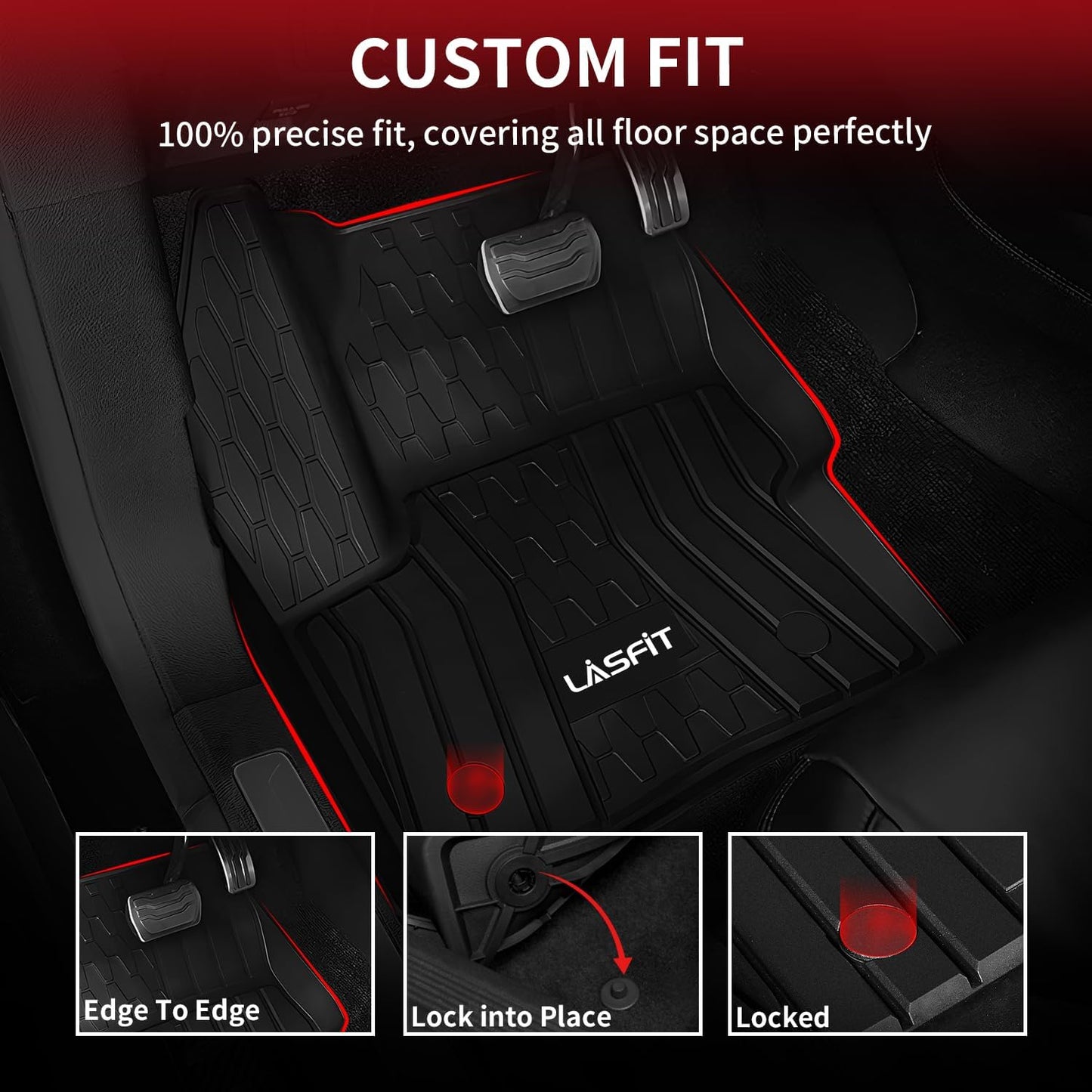 LASFIT Floor Mats Fit for Lincoln MKC 2019 2018 2017 2016 2015 TPE All Weather Floor Liners Custom Fit Car Mats 2015-2019 Accessories, 1st and 2nd Rows Floor Mats - Black