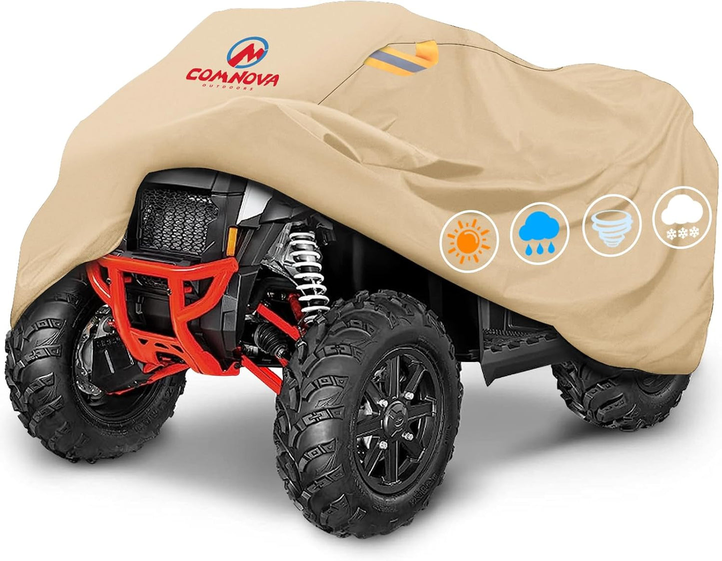 Comnova ATV Cover for 4 Wheelers - 84 Inch ATV Covers 600D Waterproof Heavy Duty, Outdoor Four Wheeler Quad Cover All Weather Large for Polaris, Kawasaki, Arctic Cat, Honda, Yamaha and More, Beige