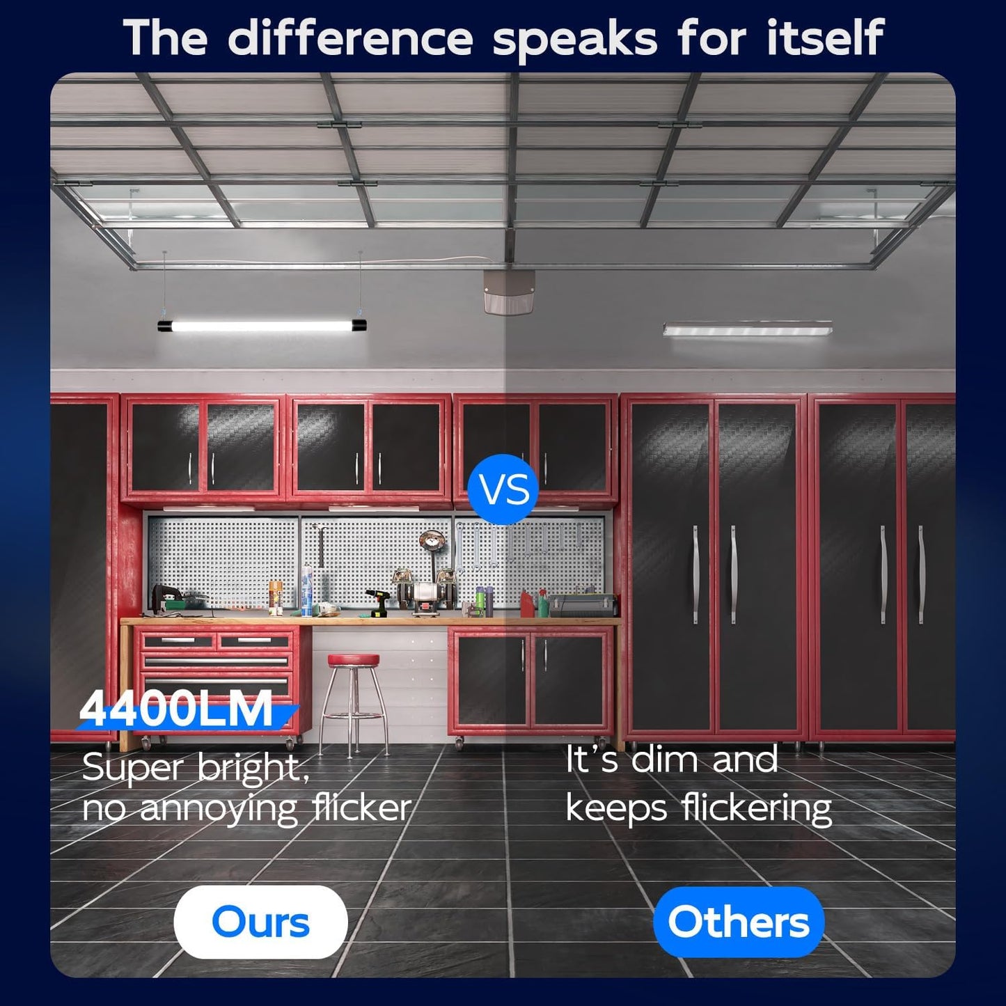 hykolity 6 Pack 4FT Linkable LED Shop Light, Utility Shop Light Fixture, 4400lm, 42W [250W Equivalent], 5000K Daylight Shop Lights for Garage, Hanging or Surface Mount, with Power Cord, ETL, Black