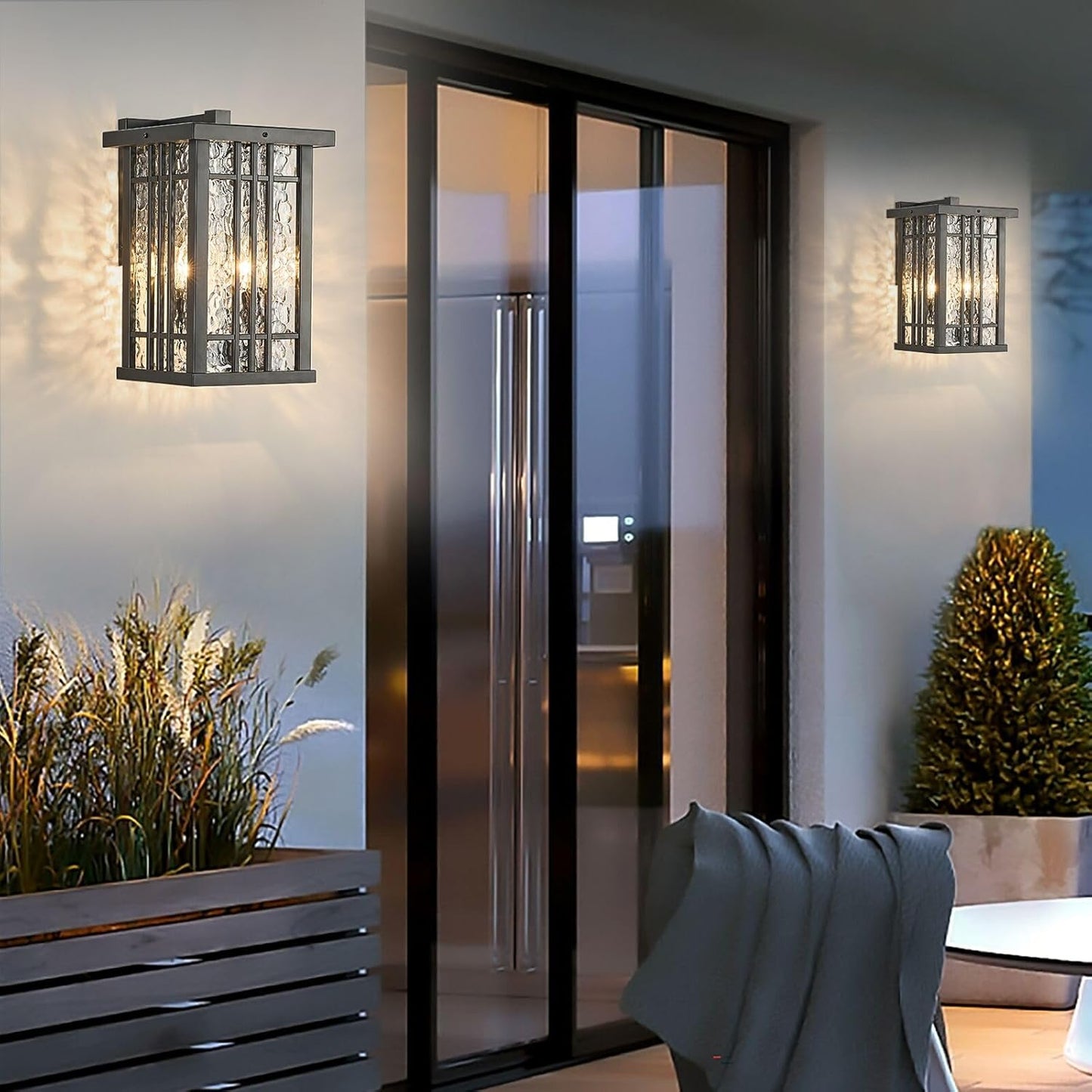 2-Light Outdoor Wall Light E26 Base Metal Frame - Black Exterior Waterproof Lanterns with Clear Glass, Porch Wall Mount Lighting for Garage, Patio(Bulb not Included)