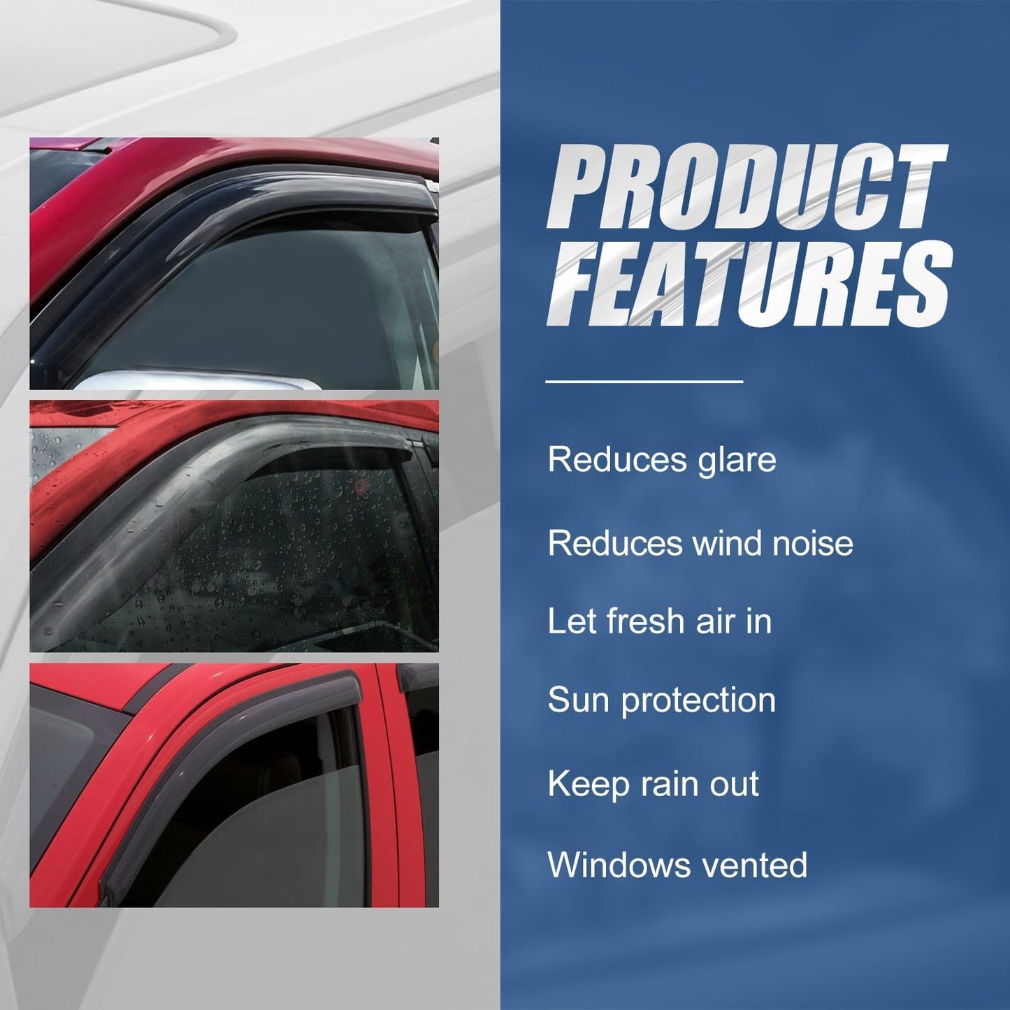 Auto Dynasty 4Pcs Carbon Fiber Pattern Window Visors Compatible with 2000-2004 Nissan Frontier Crew Cab, Tape-On Front & Rear Window Deflectors Rain Guards Sun Wind Air Side Vent Shade, Glossy Black