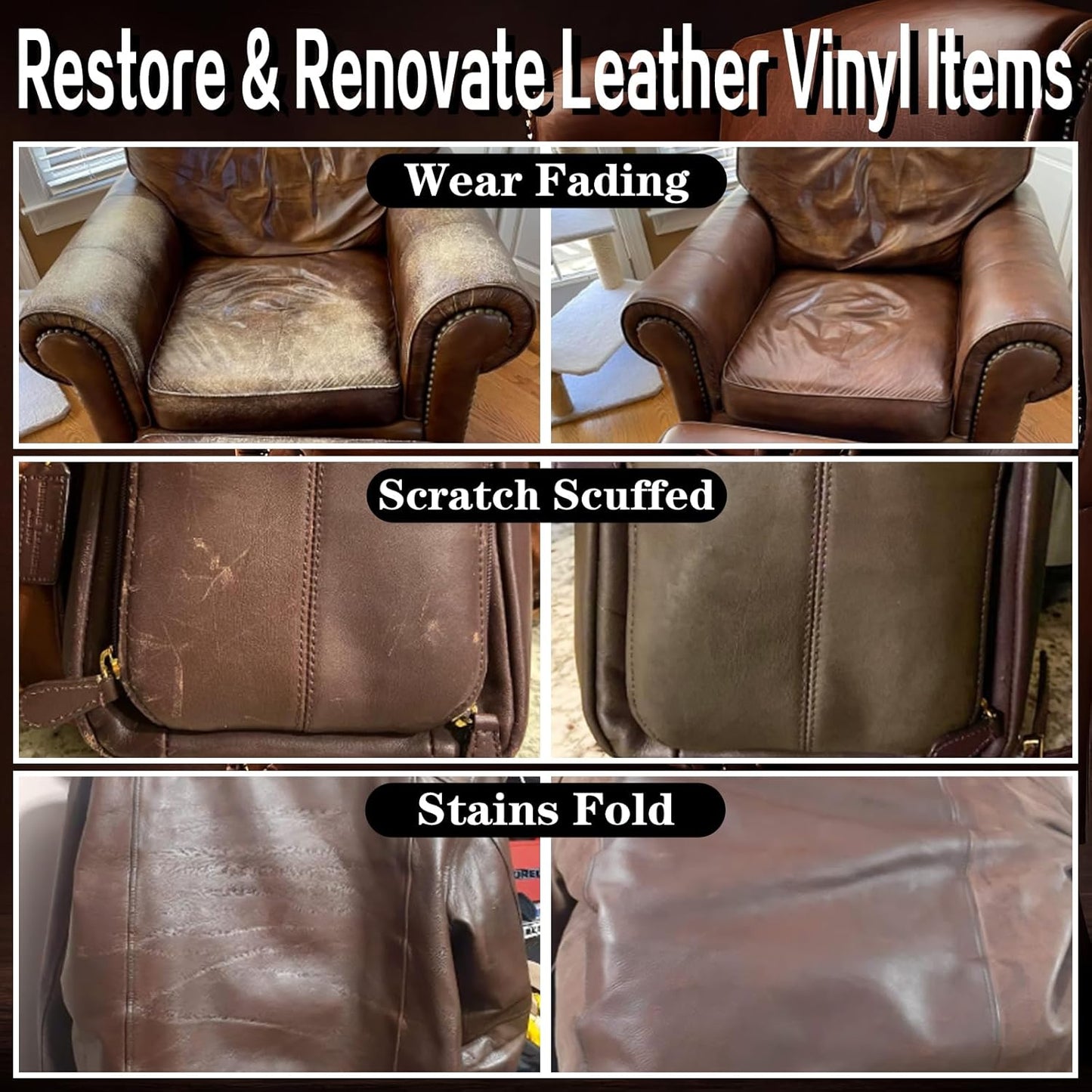 Saddle Tan Leather Dye Light Brown Recoloring Balm Repair Kit Vinyl Car Seat Interior Paint Furniture Couch Recliner Chair Boot Jacket Shoe Bag Purse Color Restorer Fading Scratch Stain Remover