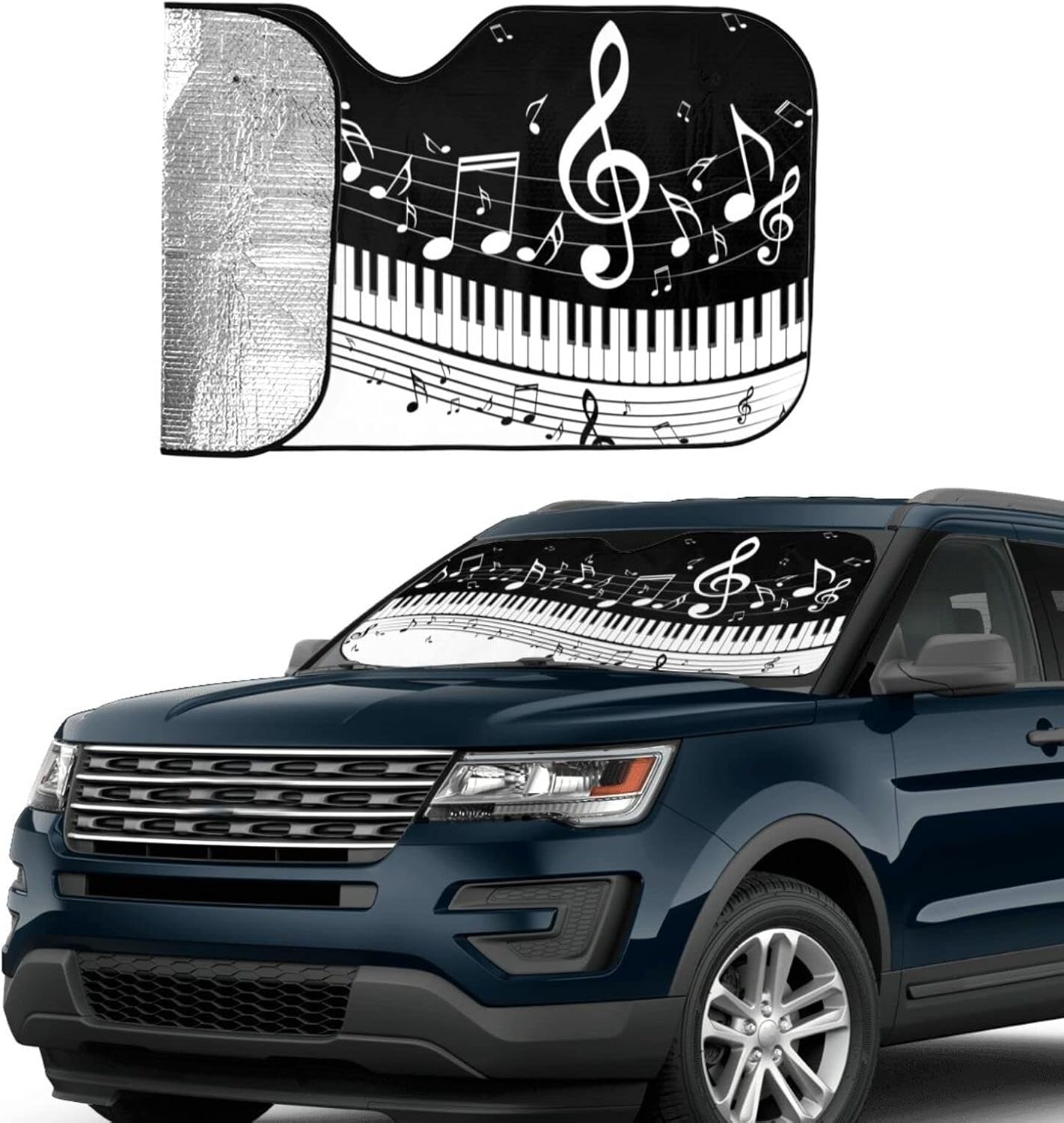 Black White Music Car Windshield Sunshade Front Window Sun Visor Protector Foldable Shield Cover for Truck SUV