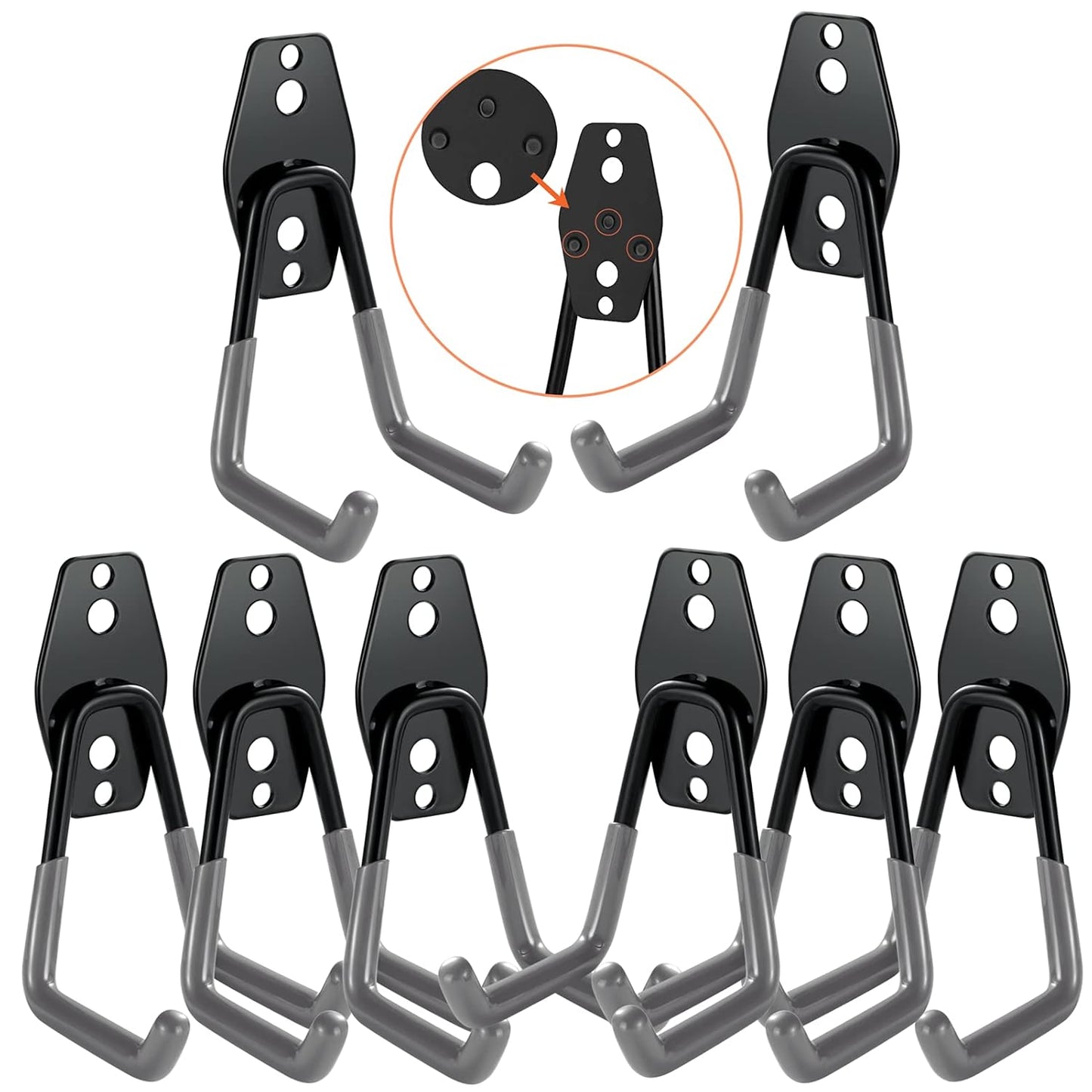 3-H Heavy Duty Garage Hooks [8 Pack] - 3-Round Welding Tech Holds 22lbs More - Thickened Steel Wall Mount for Ladders, Tools & Storage - Rustproof Utility Hardware