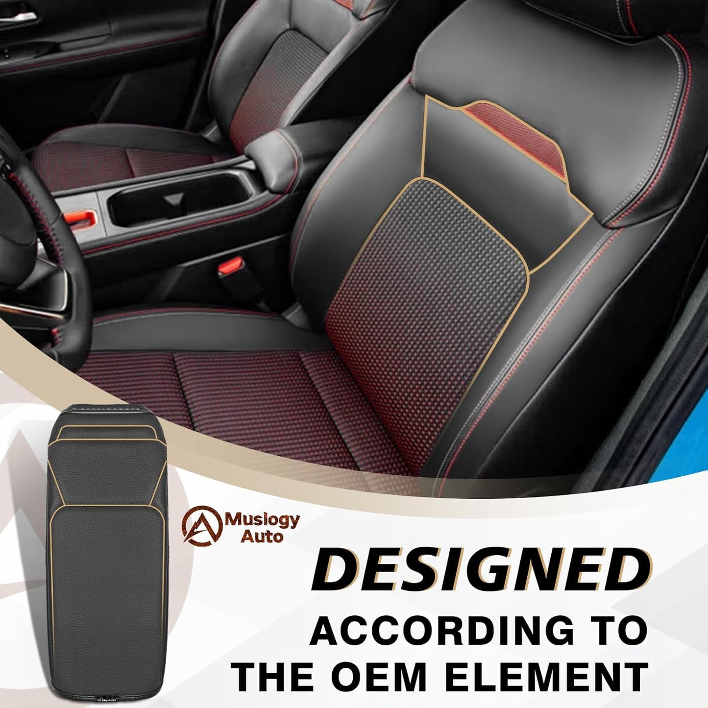 Muslogy Center Console Armrest Cover Compatible with Nissan Kicks S SV SR 2025 Comfort Armrest Pad Arm Rest Cushion Vegan Leather Protector Regular Thick
