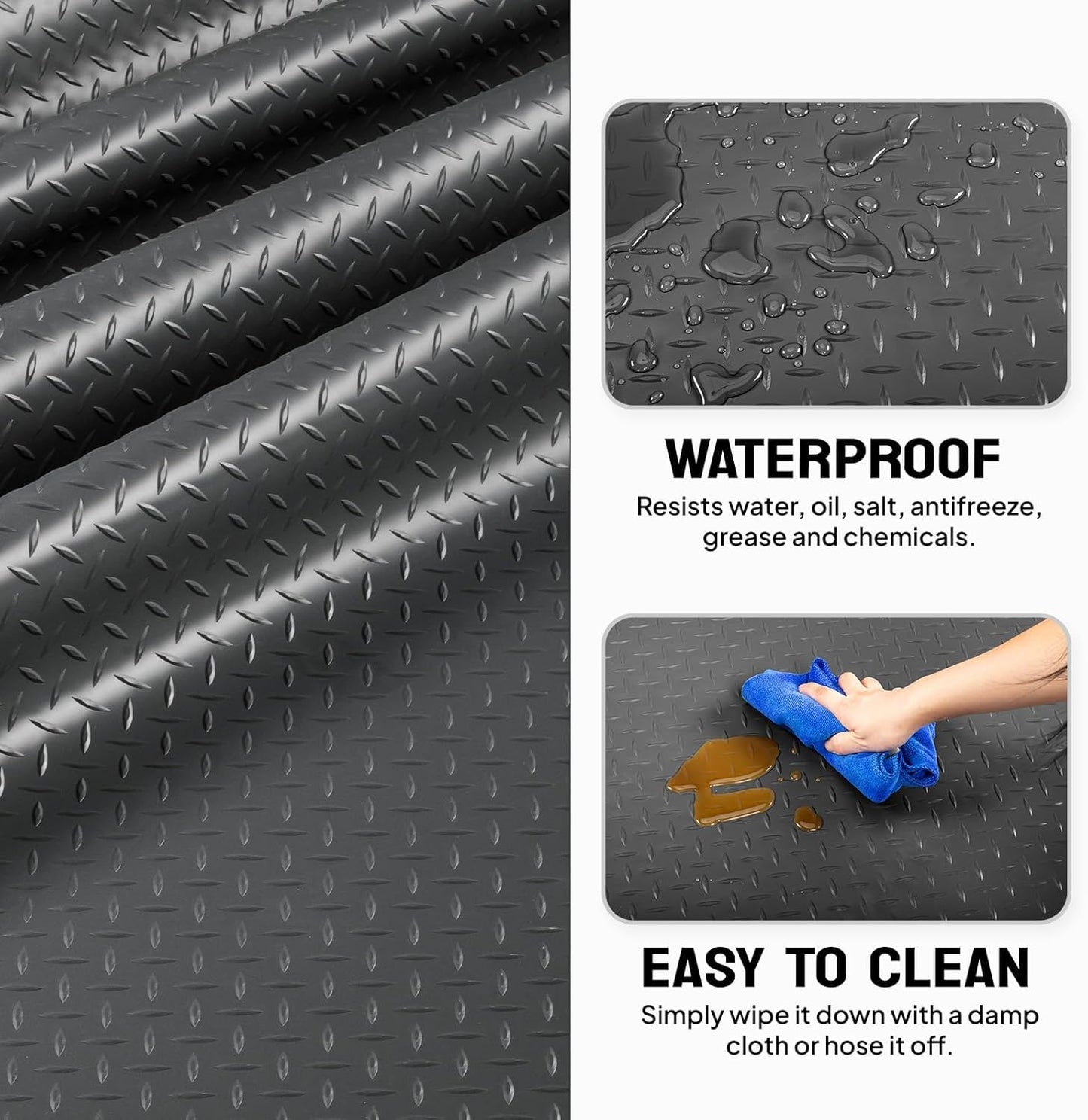 TUFFIOM 7'87'' x 22 FT Garage Floor Mat, Thickened Diamond Plate PVC Garage Mats Flooring Roll for Under Car, Garage Parking Mats for Floor Large SUVs, MPV, Pickup Truck, RV