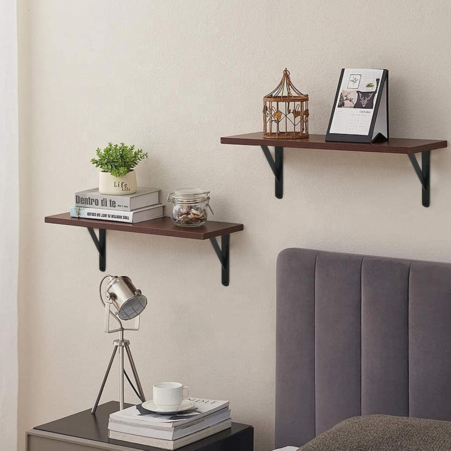 20 Pack L16 x H 10" Black Heavy Duty Shelf Brackets with Screws Metal Shelf Brackets Shelf Support Angle Brackets for Shelves L Brackets Heavy Duty Floating Shelf