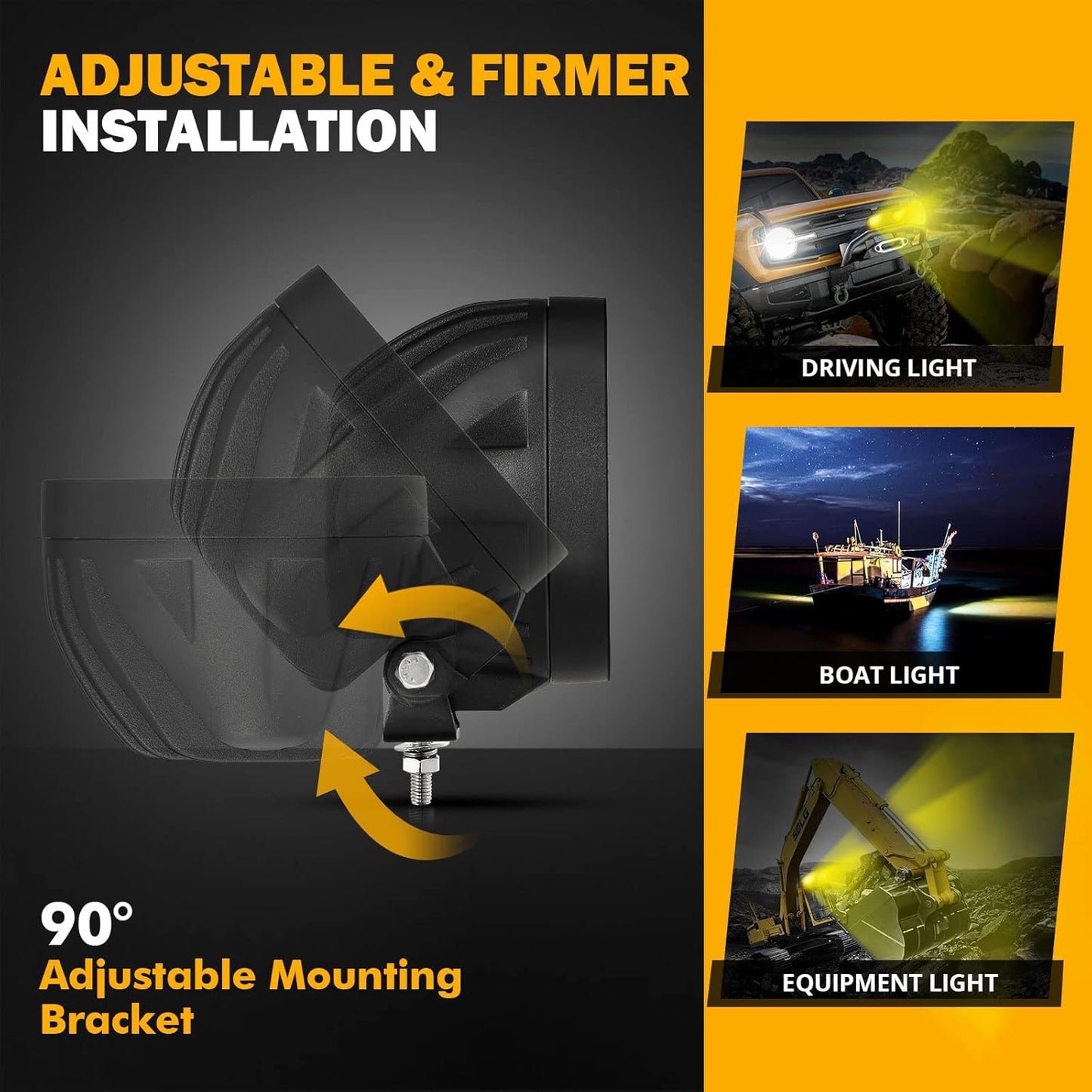 Auxbeam 4 Inch 90W Amber LED Fog Lights, 9000LM Super Bright Round Offroad Driving Pods, P4 Series Spot Beam Bumper Ditch Lights for Trucks, SUVs, Jeep Wrangler, ATV/UTV, Motorcycle, 2-Pack