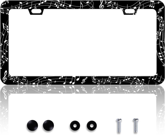Music Notes License Plate Frame Sheet Music License Plate Frames Personalise Stainless Steel Funny Design Compatible with Standard License Plate Holder for USA Canada 6 X 12 Inch 2 Holes with Screws