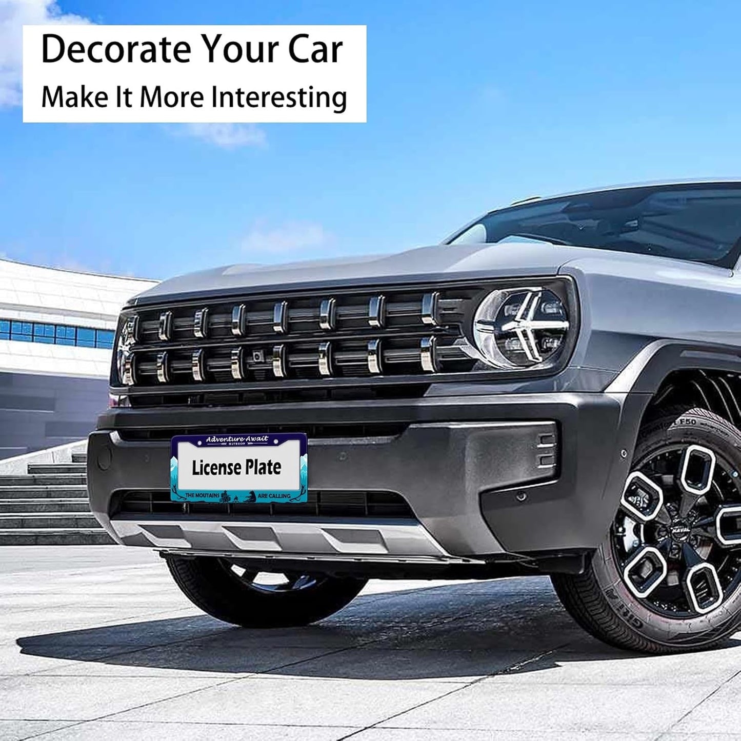 Adventure Await License Plate Frame, Mountains Forest Bear Outdoor License Plate Holder Cover, Metal Aluminum Rustproof Car Accessories for Men Women, Great Gift for Hiking Camping Enthusiasts