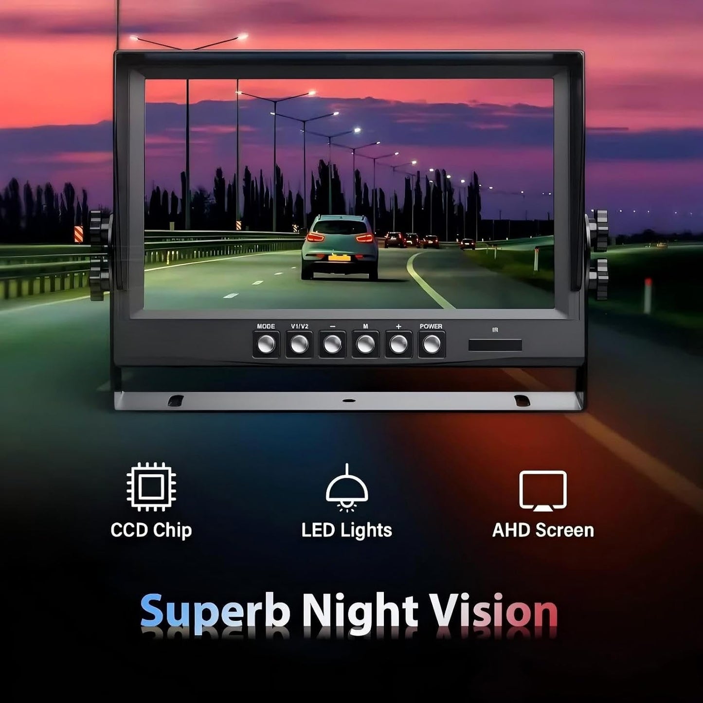 EVERSECU Car Backup Cameras System with 9'' Quad Split Monitor for RV Trailer Semi Truck Camper Bus & 4 AHD 1080P Rear&Side View Cameras with DVR Record Function Night Vision IP69 Waterproof