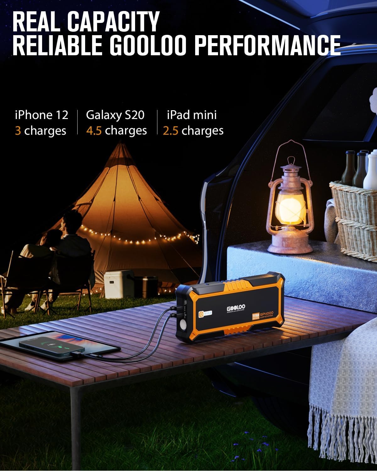 GOOLOO 4000A Peak Car Jump Starter 12V Auto Battery Booster SuperSafe Lithium Jump Box for All Gas, Up to 10.0L Diesel Engine, Portable Power Pack with USB Quick Charge and Type C Port, Orange