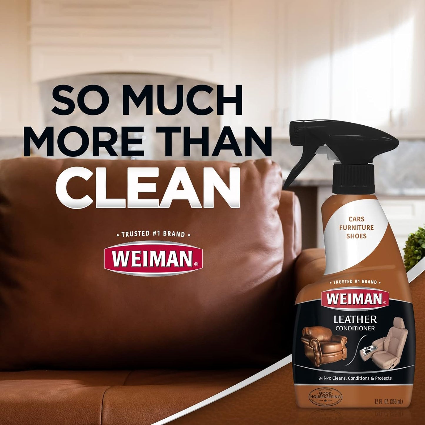 Weiman Leather Cleaner, Polish and Conditioner for Furniture, Car, Purses, Shoes, Boots and Couches- Micro Fiber Towel Included, 22oz
