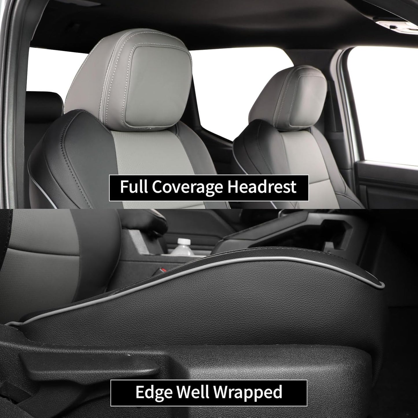 EKR Tacoma Car Seat Covers Custom for Select Toyota Tacoma (Only for Hybrid) 2024 2025 Double cab TRD Sport,TRD Off-Road,Limited,Trailhunter -Full Set,Leather(Black/Gray)