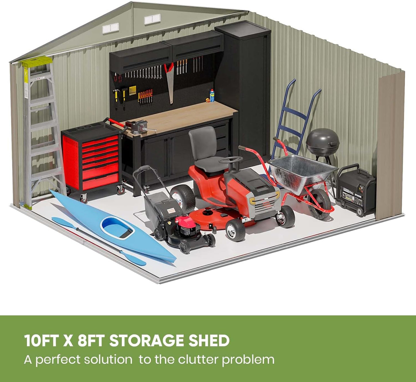 Patiowell 10 x 8 FT Outdoor Storage Shed, Large Garden Tool Metal Shed with Sloping Roof and Double Lockable Door, Outdoor Shed for Backyard Garden Patio Lawn, Brown