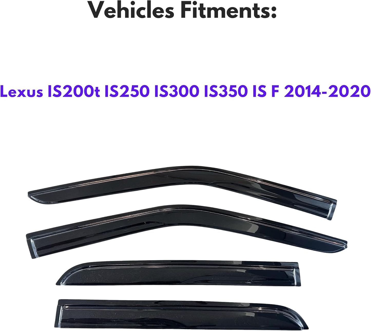 KPY Window Visor Compatible with Lexus IS200t IS250 IS300 IS350 ISF 2014-2020, 4PC Rain Guard Side Window Vent Deflectors Tape-On Mugen Style, 2014 2015 2016 2017 2018 2019 2020