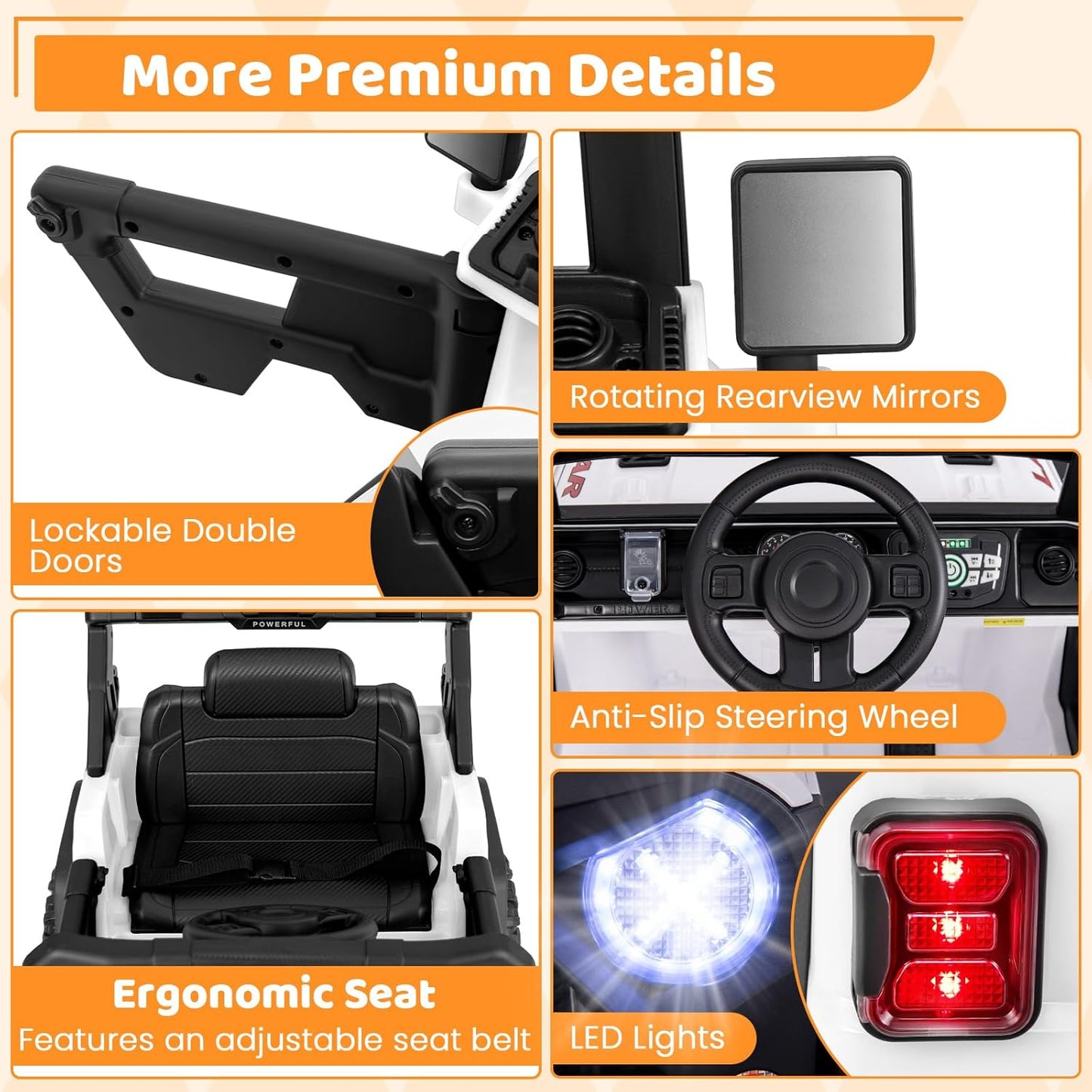 Costzon Kids Ride on Truck, 12V Electric Ride on Car with Remote Control, 3 Speed & Spring Suspension, Wireless Connection, USB, Music, Light, Kids Ride on Toys for Boys Girls (White)