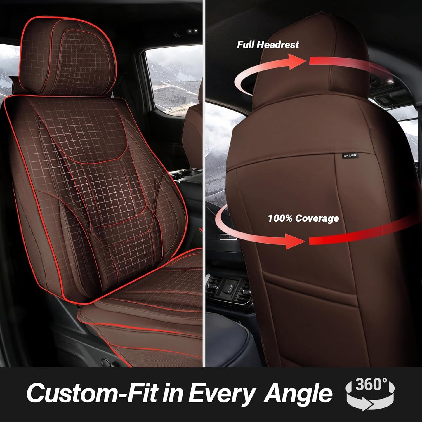 Coverland Custom Car Seat Covers Compatible with 2002-2010 Ram 1500 Quad Cab, Crew Cab - Premium Leather Non-Slip Waterproof Custom Interior Protector Full Set-Dark Brown [See Size Chart-Size X142]