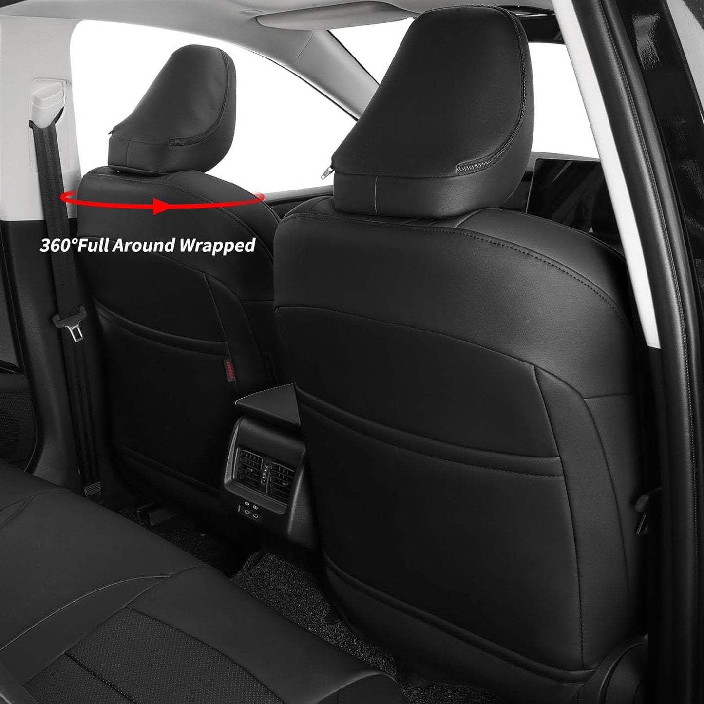 coverdream Leather Seat Covers Custom Fit for 2025 Toyota Camry (Hybrid) LE,SE,Fully Covered,Airbag Compatible Waterproof Car Seat Protector (Full Set,Black)