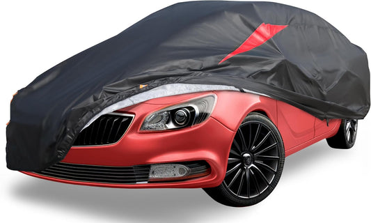 Car Cover Waterproof All Weather, 6 Layers Car Covers for Automobiles, Full Exterior Cover with Zipper, Outdoor Car Cover Sun UV Rain Snow Wind Protection for Sedan (196-210 inch)