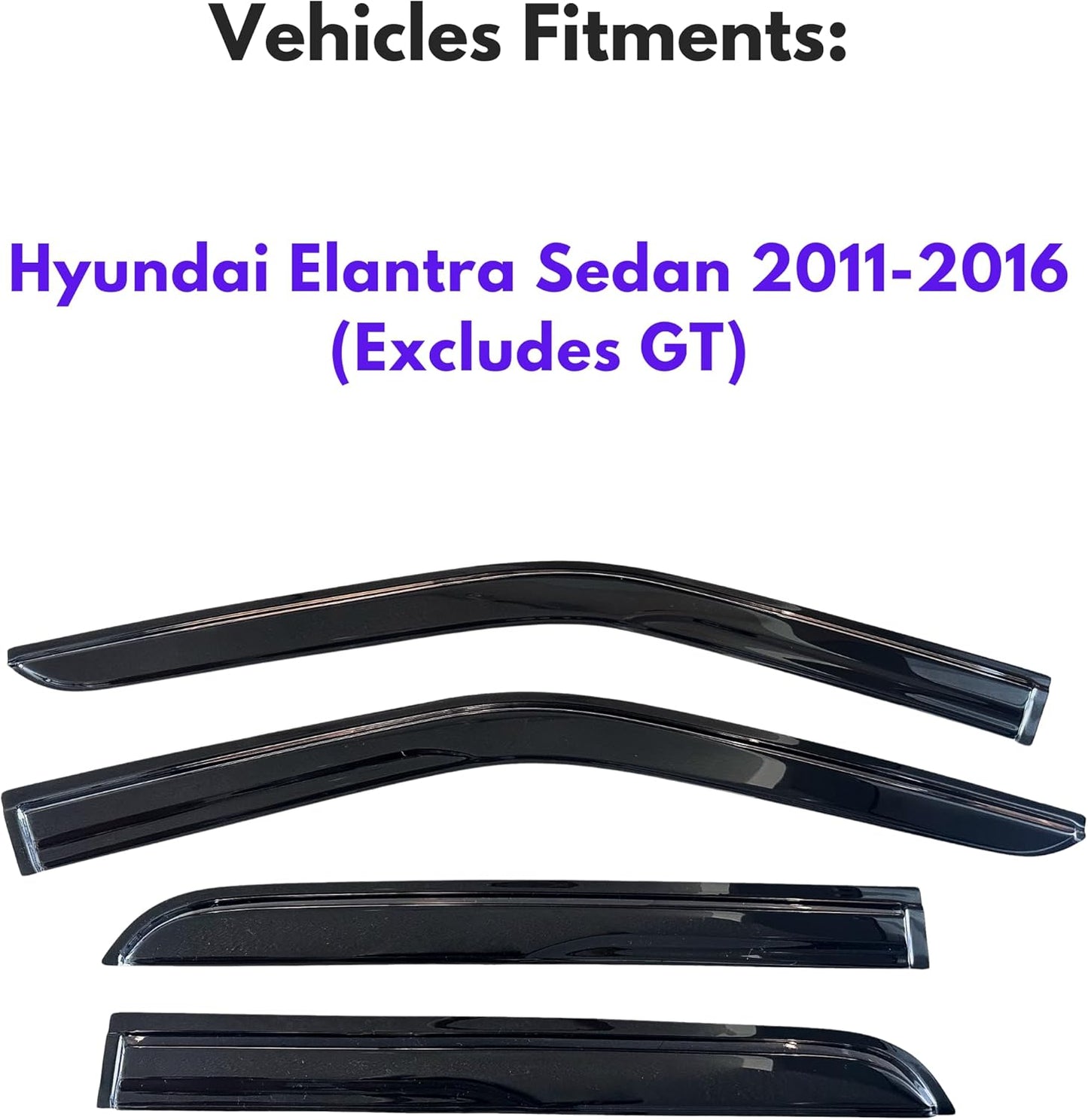 KPY Window Visor Compatible with Hyundai Elantra Sedan 2011-2016 (Excludes GT), 4PC Rain Guard Side Window Vent Deflectors Tape-On Mugen Style, 2011 2012 2013 2014 2015 2016