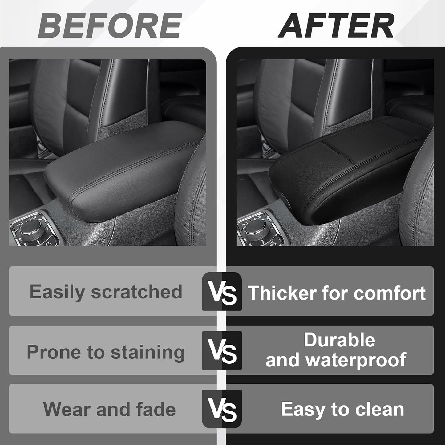 Muslogy Center Console Armrest Cover Compatible with Jeep Grand Cherokee 2011-2021 Comfort Armrest Pad Arm Rest Cushion Vegan Leather Protector Regular Thick