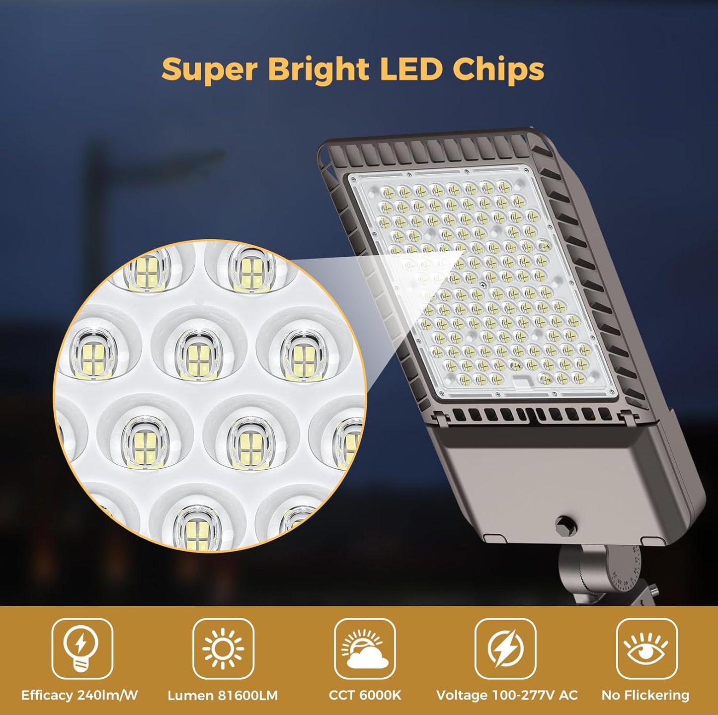 340W LED Parking lot Lights Commercial Oudoor Lighting Street Light with Dusk to Dawn Photocell 61200LM 6000K IP65 Waterproof 100-277V for Driverway Parking Lot 6 Pack