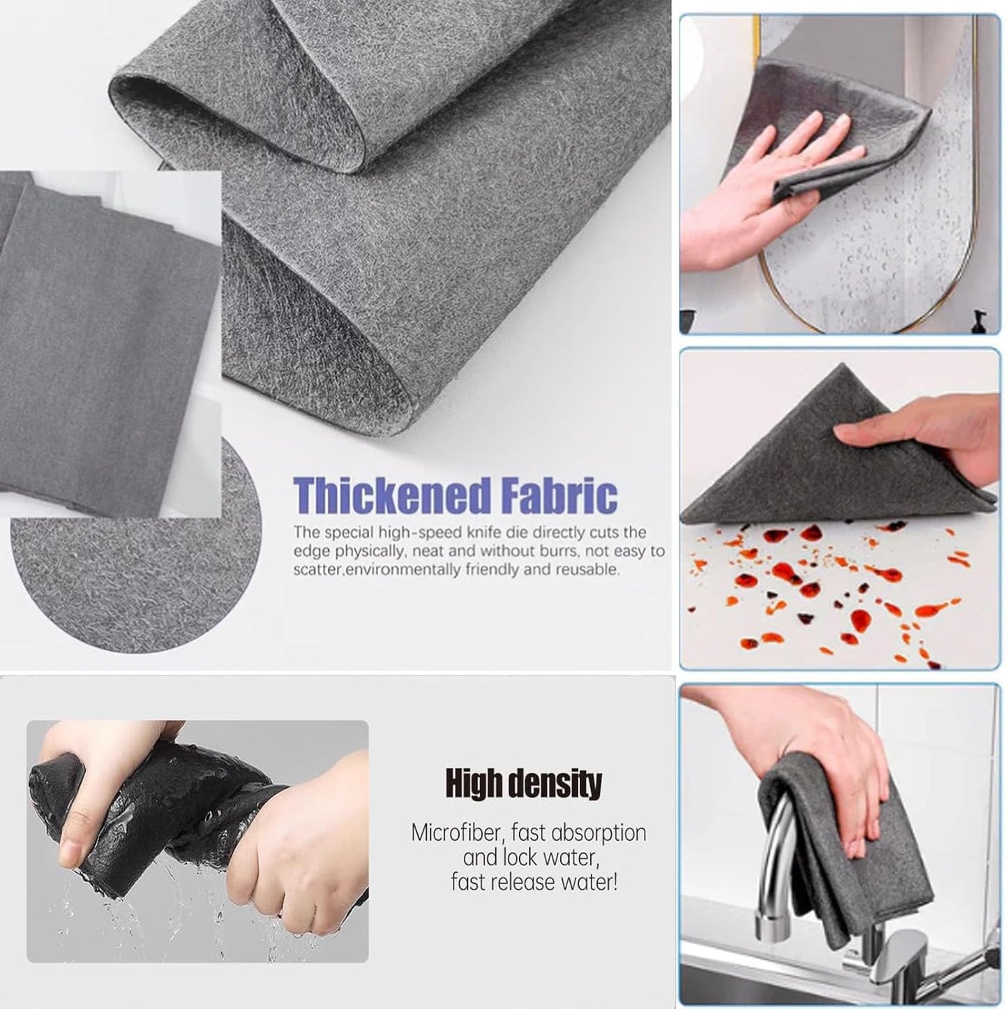 FETNHU Non-Woven - Super Absorbent 11.8" x 11.8" Lint-Free Cleaner, Reusable Thickened Magic Cleaning Cloth, Multipurpose Magic Cloths for Cleaning Glass, Cars, Kitchen, Window, Mirrors (30PCS-Gray)