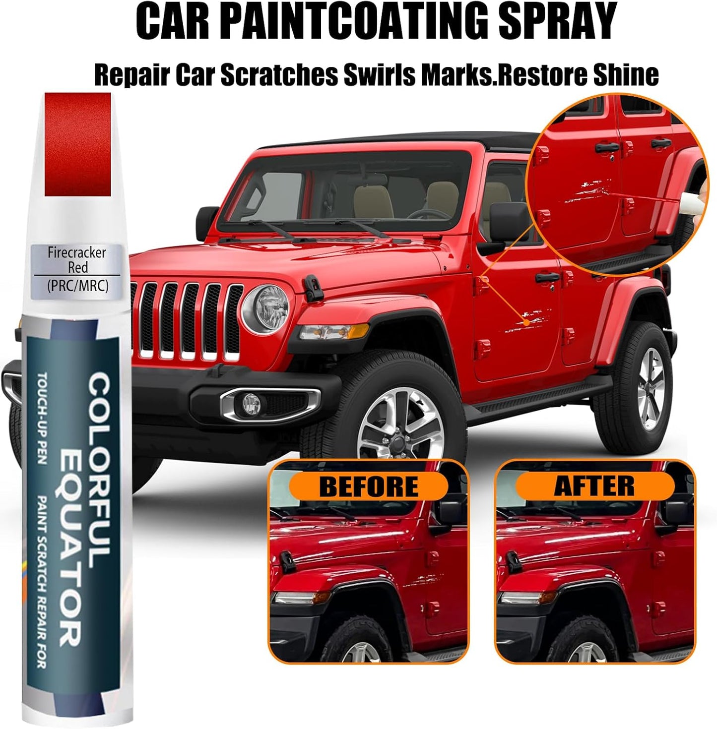 PRC/MRC Firecracker Red Touch Up Paint for Jeep, Car Paint Pen Scratch Repair Two-In-One Touch Up Paint, Premium Car Scratch Remover for Deep Scratches