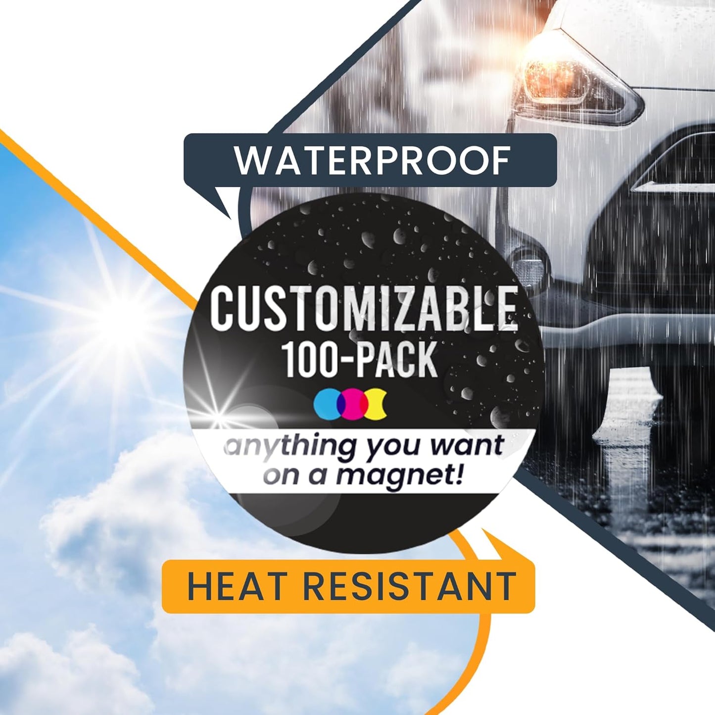 Magnet Me Up Customizable 30 Mil Round Magnet- 5”, 100 PK Weatherproof Car Magnet for Businesses, Sports Teams, Fundraiser, Personal Expression- Custom Text & Logo- Strong Magnetic Vinyl for Vehicles