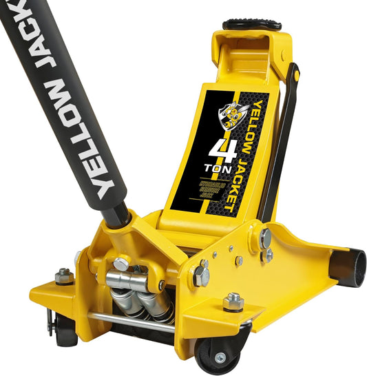 YELLOW JACKET Low Profile Floor Jack with Dual Pumps Quickly Lift Hydraulic Car Jack with Pad, 4 Ton (8,800 lb) Capacity