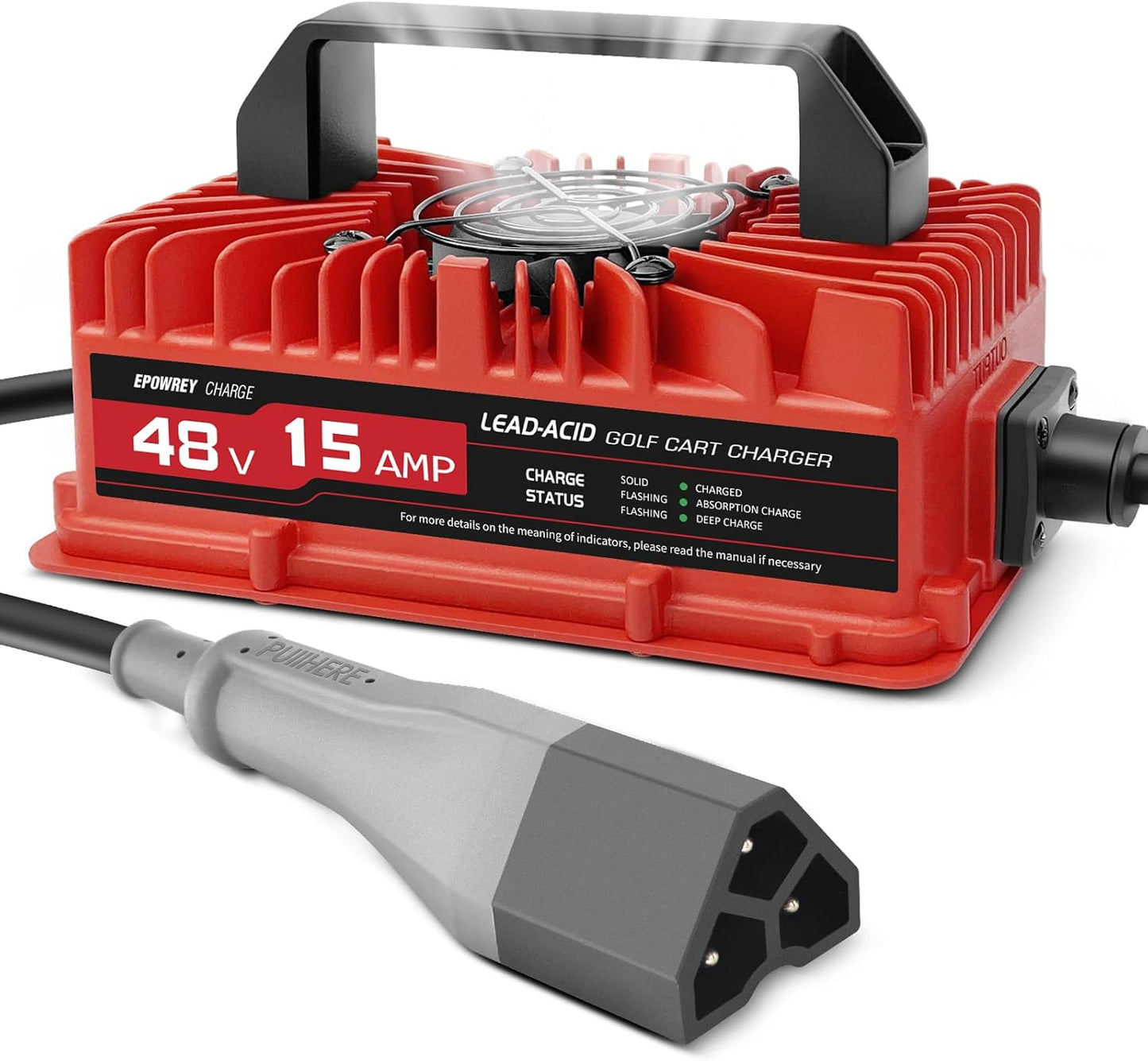 15 AMP Golf Cart Charger for 48 Volt EZGO RXV & TXT with 3 Pin Triangular Plug-Lead Acid Battery