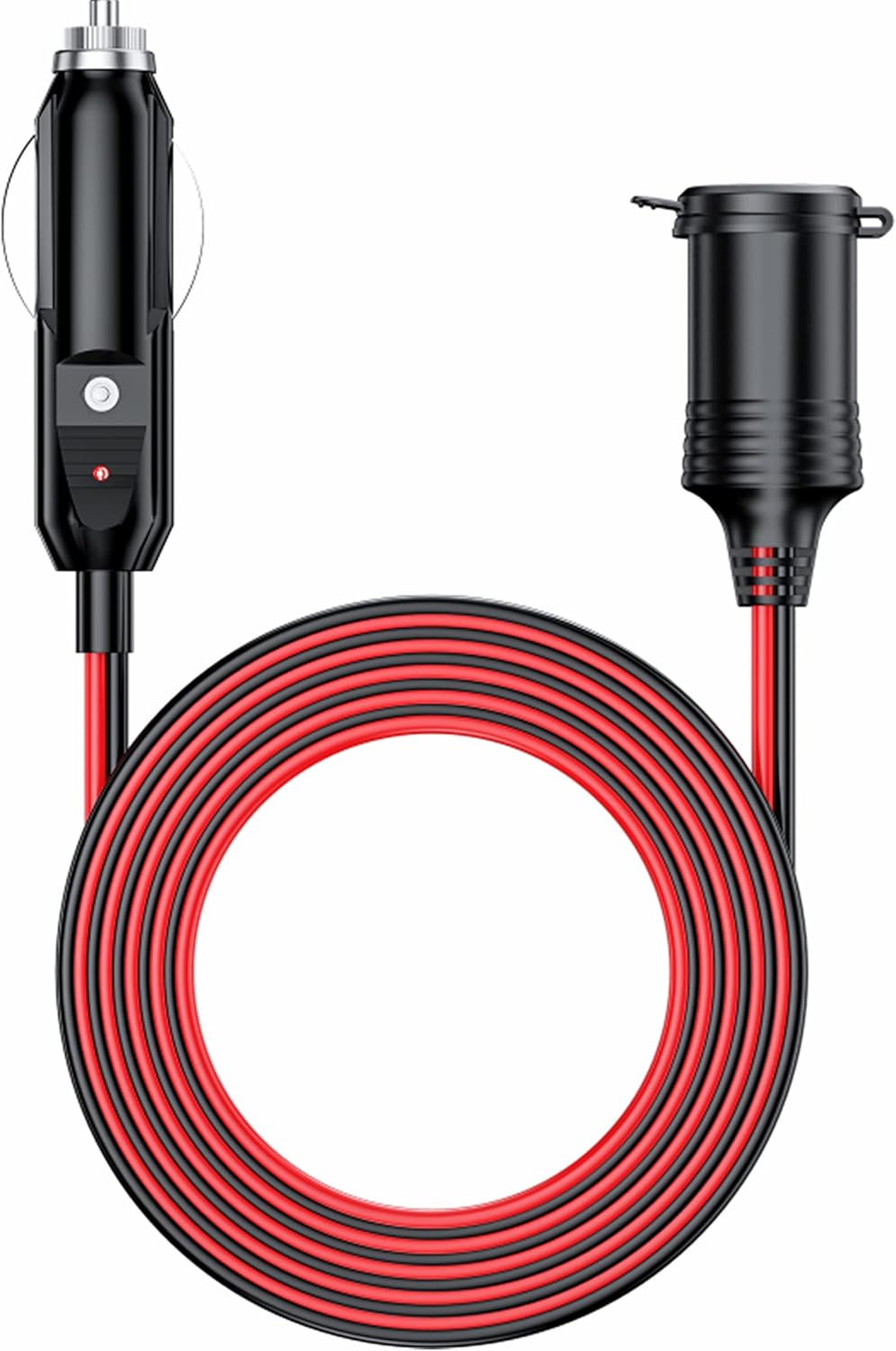 KEWIG 12/24V Car Cigarette Lighter Extension Cord - 4.9FT Cigarette Lighter Plug Cable- 16AWG Heavy Duty Extension Cable with 15A Fuse and LED Indicator