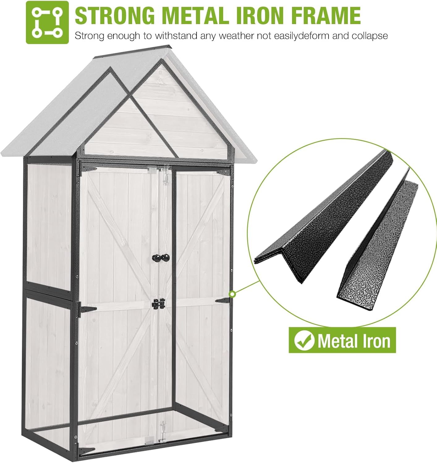 GUTINNEEN Shed Outdoor Storage Upgraded with Durable Metal Frame Garden Shed Tool Storage Cabinet with Wooden Floor Adjustable Shelfs 2.5 x 1.4FT （Dark Color）