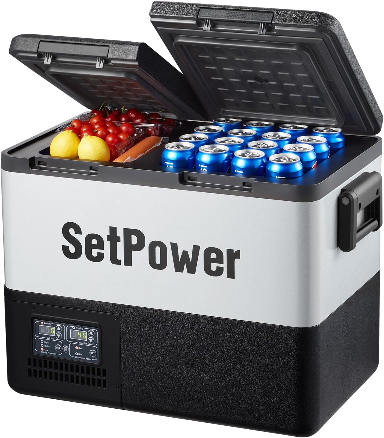 Setpower PT45 Electric Cooler Car Refrigerator,45L Dual Zone Portable Freezer Fridge,Portable Car Fridge,12 Volt Refrigerator for Car,Truck,RV,Vehicles,Travel and Home Use,0℉-50℉