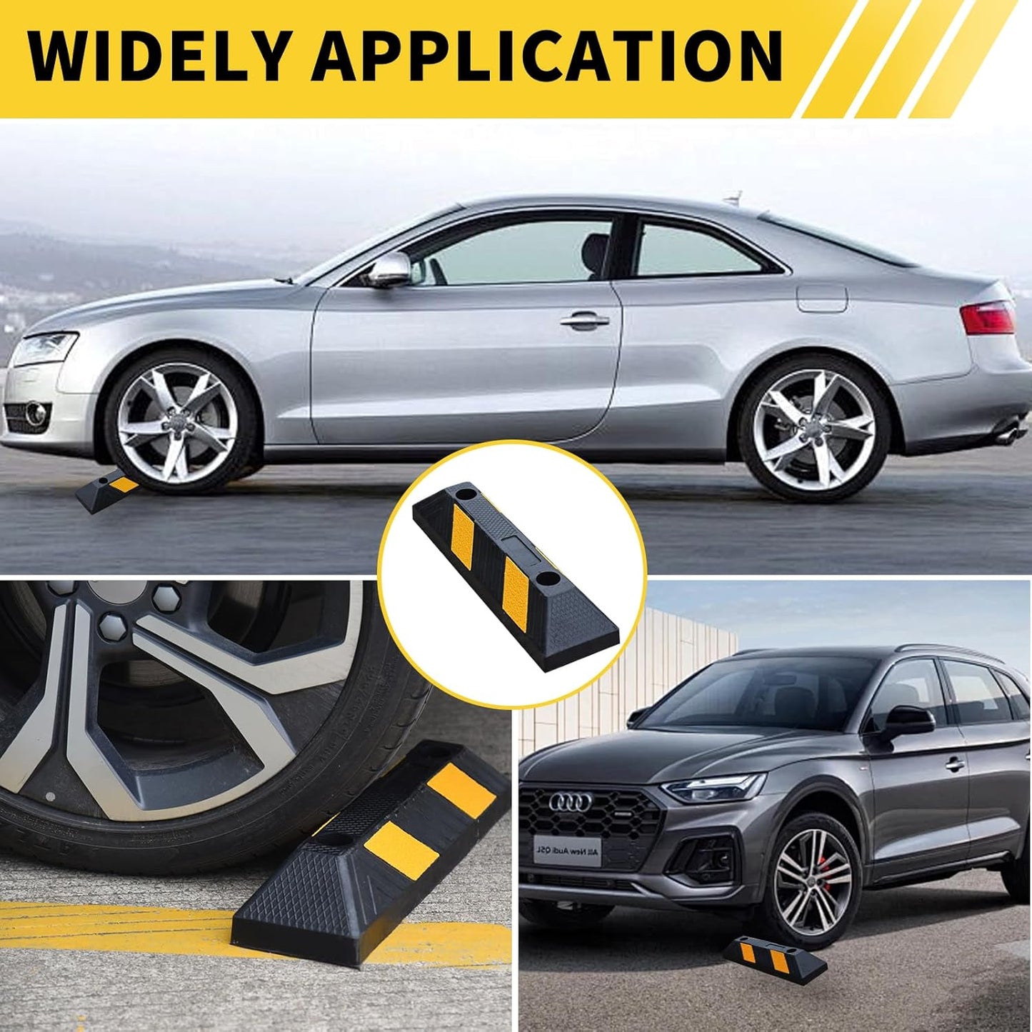 4PACK BESEA Curb Parking Stoppers for Garage Bumpers Parking car - 20.8" Length 3.5" High Heavy Duty Rubber Wheel Stopper for Vehicles Truck Driveway Help Your Cars Parking Stop Perfectly