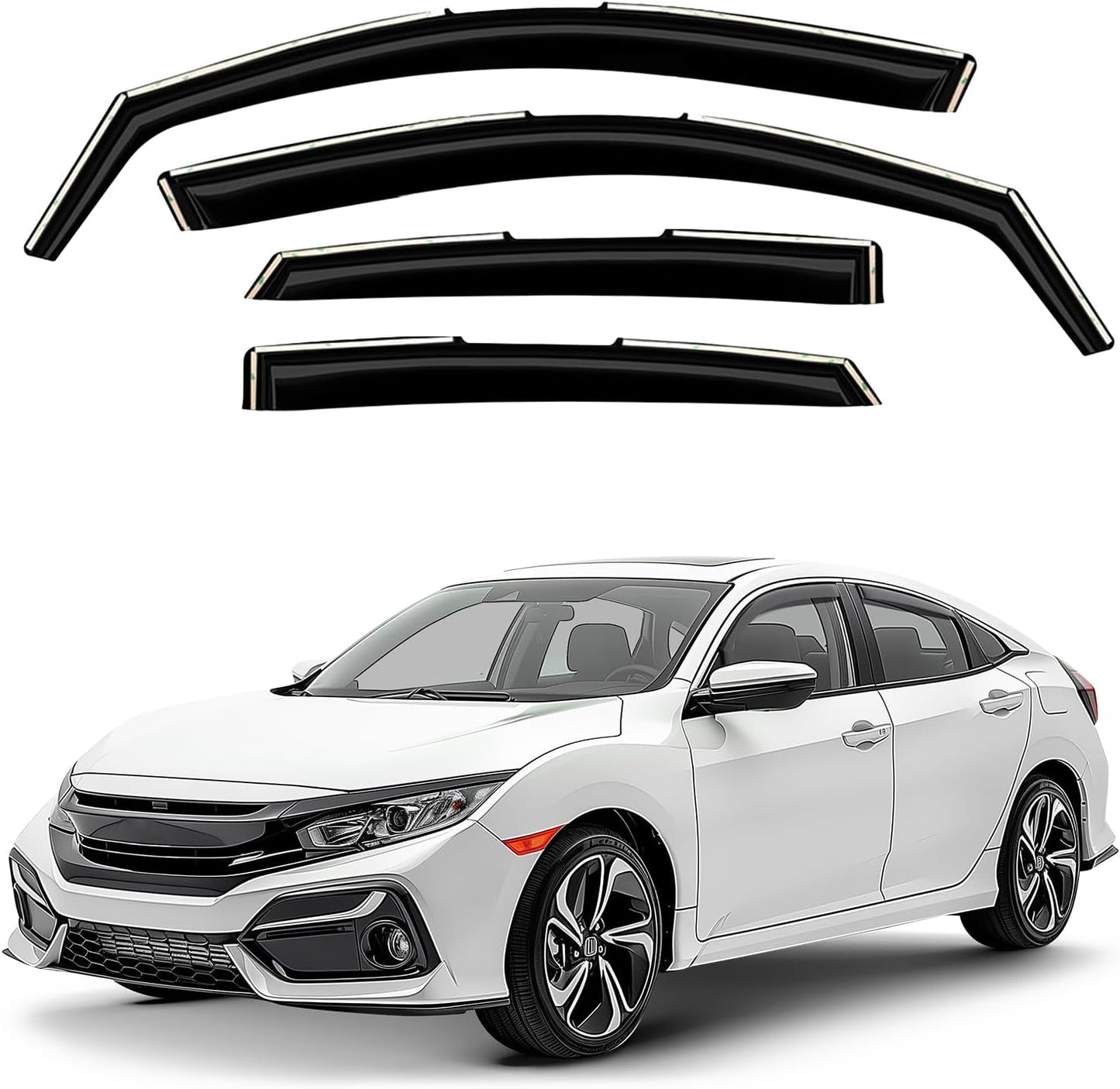 Window Deflectors Smoke Tinted In-Channel Side Window Vent Visor Deflectors Rain Guards Compatible with Civic 2016-2021 Sedan - 4pcs. GW0714
