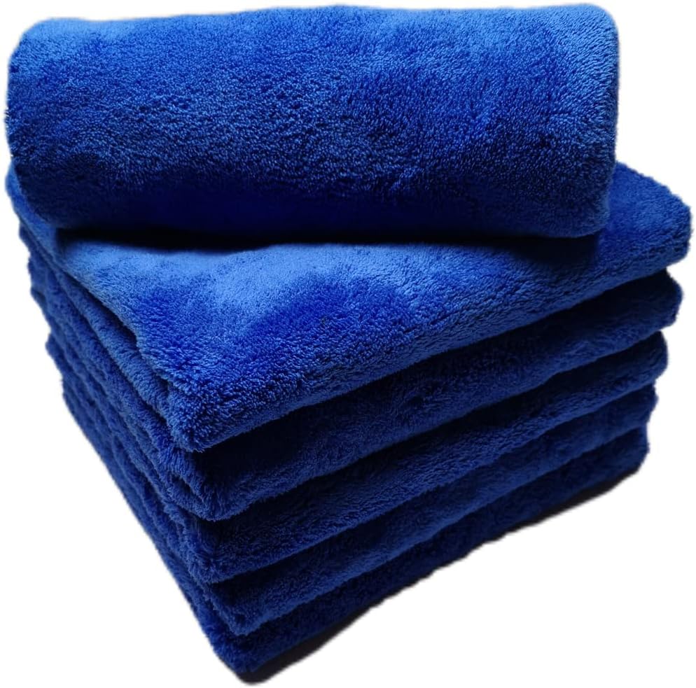 Plush Edgeless Microfiber Towel for Car, Soft Drying Wash Detailing Buffing Polishing Towel, 530 GSM 6Pack 16 x 16inches (Blue, 6Pack)