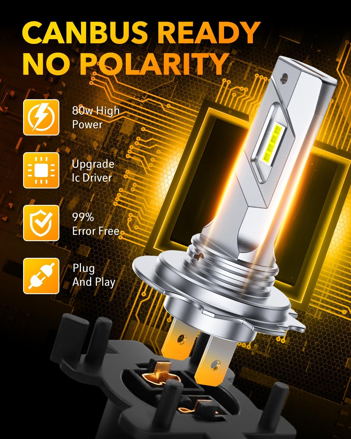 OXILAM H7 LED Light Bulbs, 40000LM Super Brighter 6500K H7 Fog Bulbs, Plug and Play, Off-Road Use or Fog Light, Pack of 2