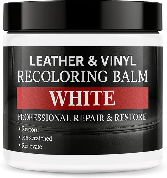 Leather Color Restorer, Leather Recoloring Balm, Scratch Remover, Leather Dye, Leather Paint, Leather Repair Kit for Furniture Couches Car Seats Shoes Bags, White