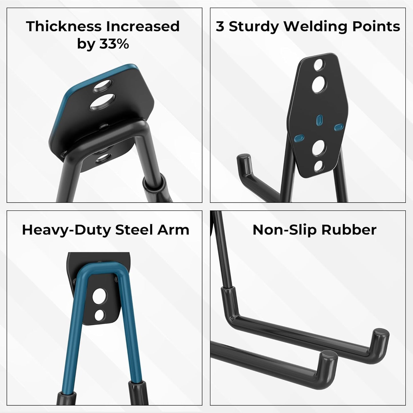 BONTEC Heavy Duty Garage Hooks, Anti-Slip Coated Black Steel with Strong Load Capacity, Multi-Sized U and J Hooks, Easy Wall Mount for Garage, Garden, Workshop (Black, 18 Pack)