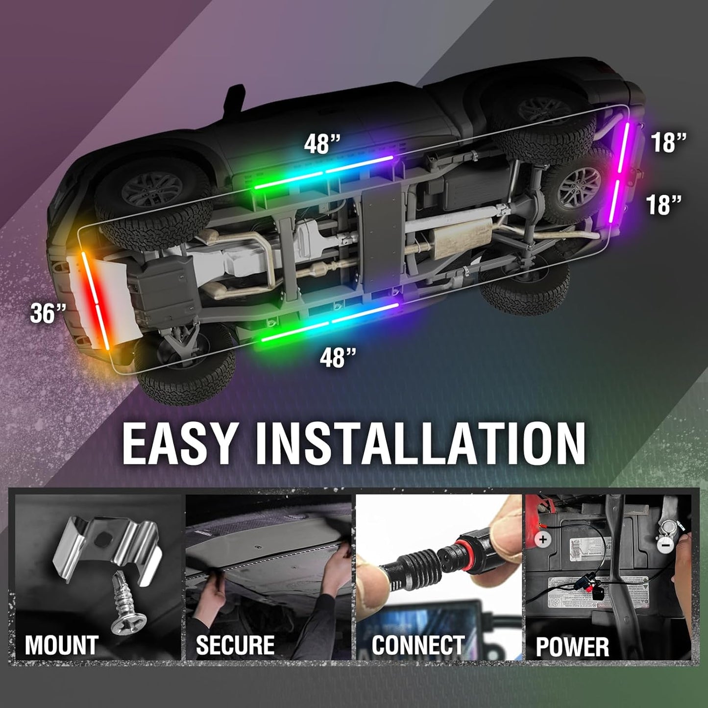 OPT7 Aura DreamColor Underglow Chasing Lights for Car with APP & Remote Control, Waterproof Rigid Aluminum LED Light Bar, Exterior Neon Accent Underbody RGBIC Light Kit, Multi Colors Music Mode, 12V