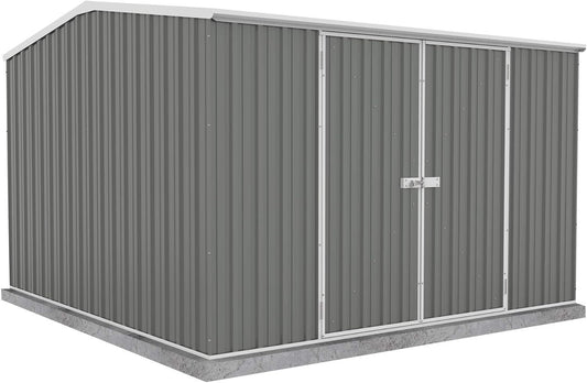 Absco Premier Storage Sheds, 10'x10' Metal Garage, DIY Backyard Shed, Utility Tool Storage, Weather & Wind Resistant Aluminum Panels & Steel Frame, Maintenance-Free, 12 Year Warranty, Woodland Gray