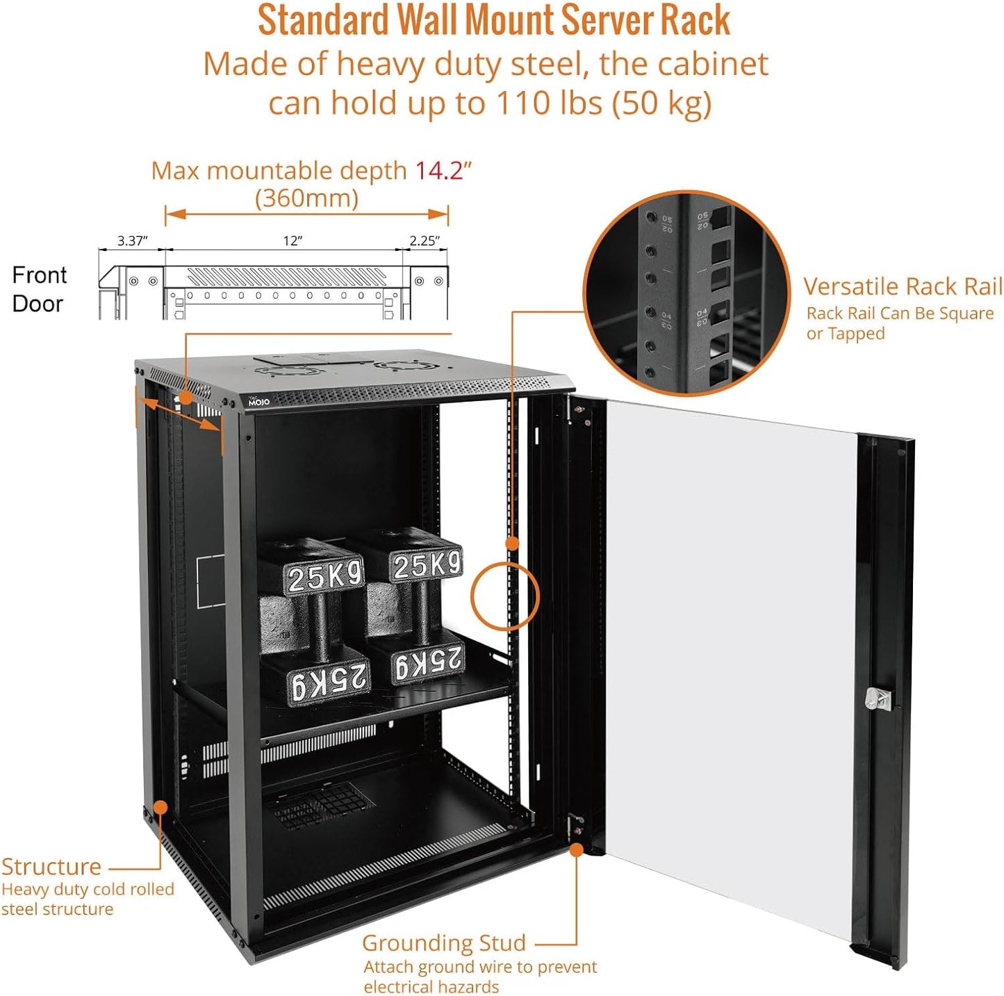 Tecmojo 18U Wall Mount Rack Network Cabinet for 19" IT Equipment,with Lockable Glass Door and Side Panels,Cooling Fan,Black,17.7inch Depth for AV/Computer/Electronics Equipment Data Rack