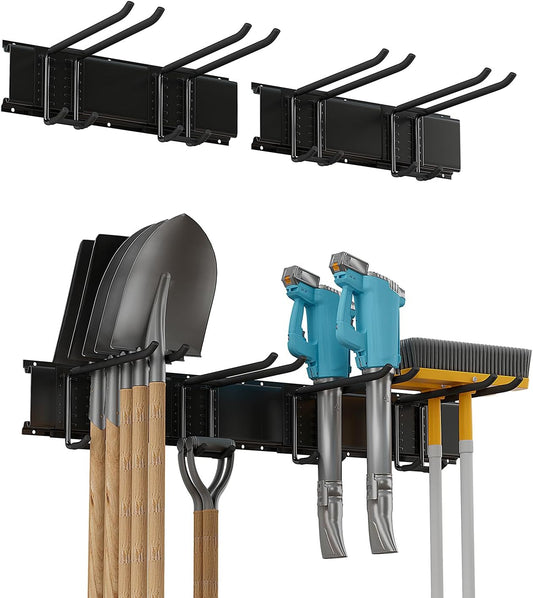 Garage Tool Rack Wall Mount – 32 Inches Heavy-Duty Garden Tool Holder with 4 Adjustable Hanging Hooks – Garage Wall Storage Organizer for Shovel, Rake – Max Load 360 lbs (32 inch)