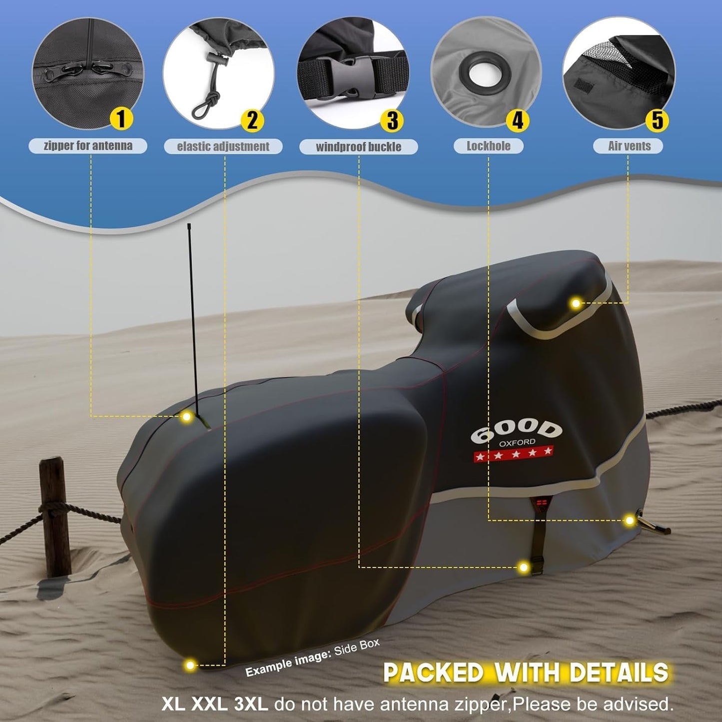 Rosefray Motorcycle Cover 600D Heavy Duty All Season Universal Weather Waterproof Sun Outdoor Protection Durable Night Reflective& 96" XXL Vehicle Cover/Black